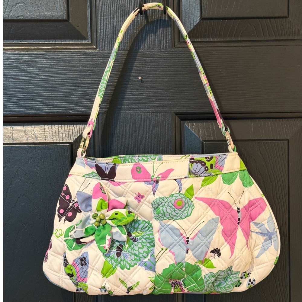 Vera Bradley Paprika Butterfly Quilted Cotton Shoulder Bag Flower Accent